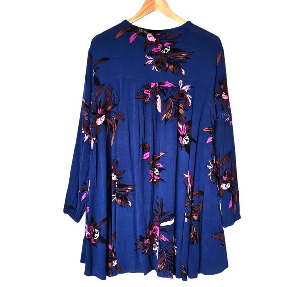 Free People Electric Orchard Blue Mini Tunic Dress S Dark Floral Fairygrunge - Picture 9 of 12